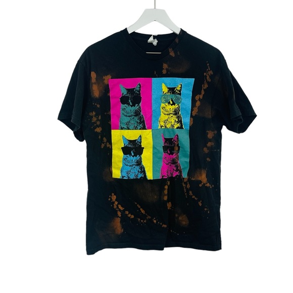 Disco Neon Cat Short Sleeve Shirt Size Large - Picture 1 of 5